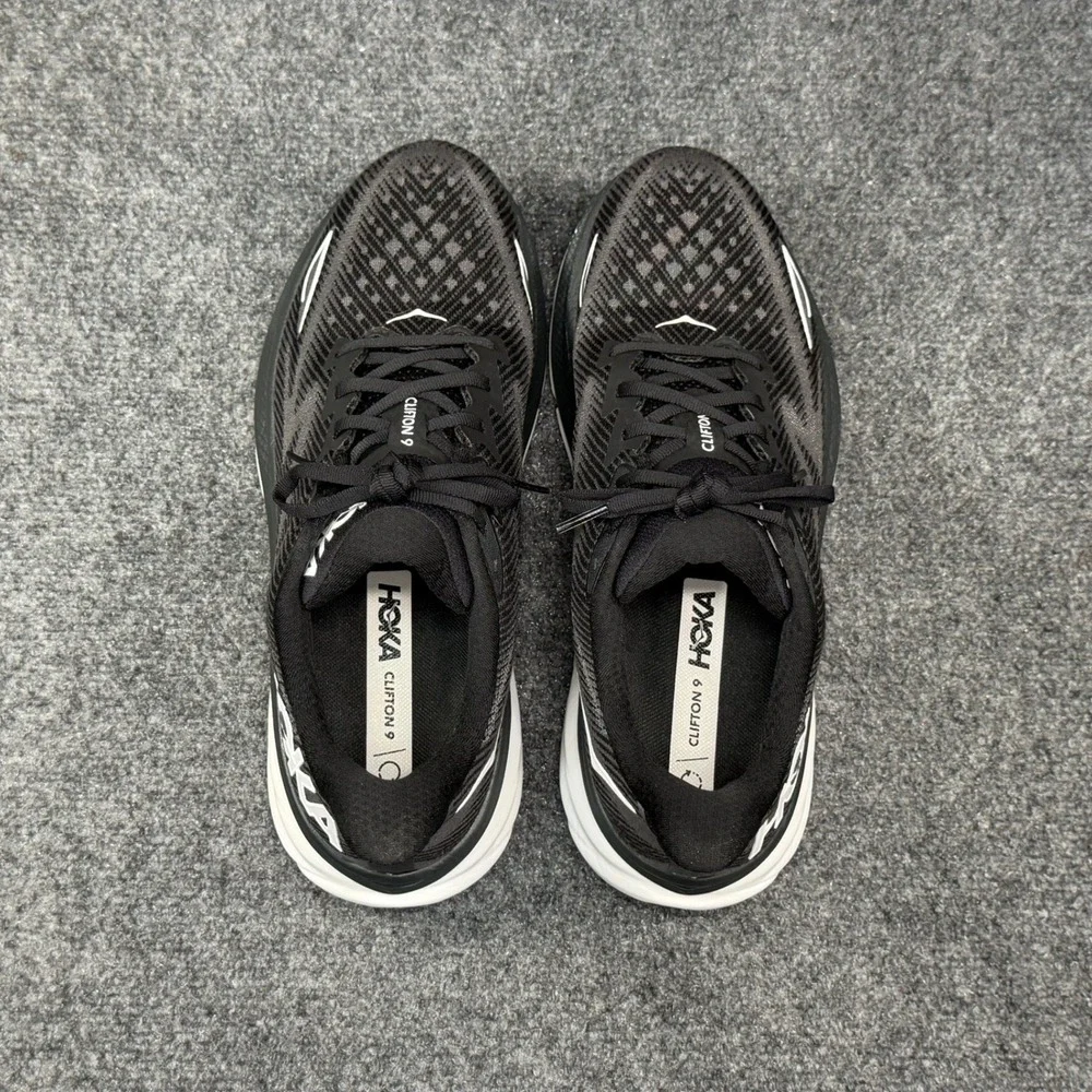 Hoka Clifton 9 Running Shoes Men's 11 Black White Athletic Run Training Sneakers